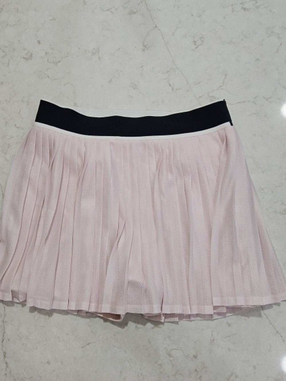 Athleta Light Pink Pleated Skater Skirt with Black Contrast Waistband